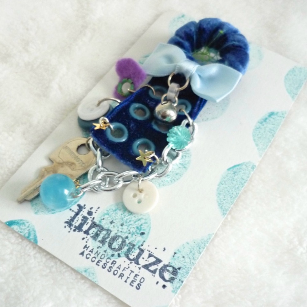 Blue Velvet Mini Dreamcatcher Brooch - Vintage Treasures - Handmade by Limouze